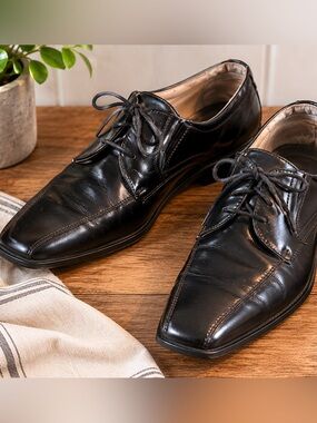 Dexter Men’s Black Dress Shoes Size 13 Y2K Square Toe Lace Up Formal Shoes